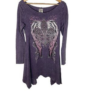 Vintage Y2K 90s Vocal Embellished Sequin Fleur De Lis Tunic Women S Purple USA